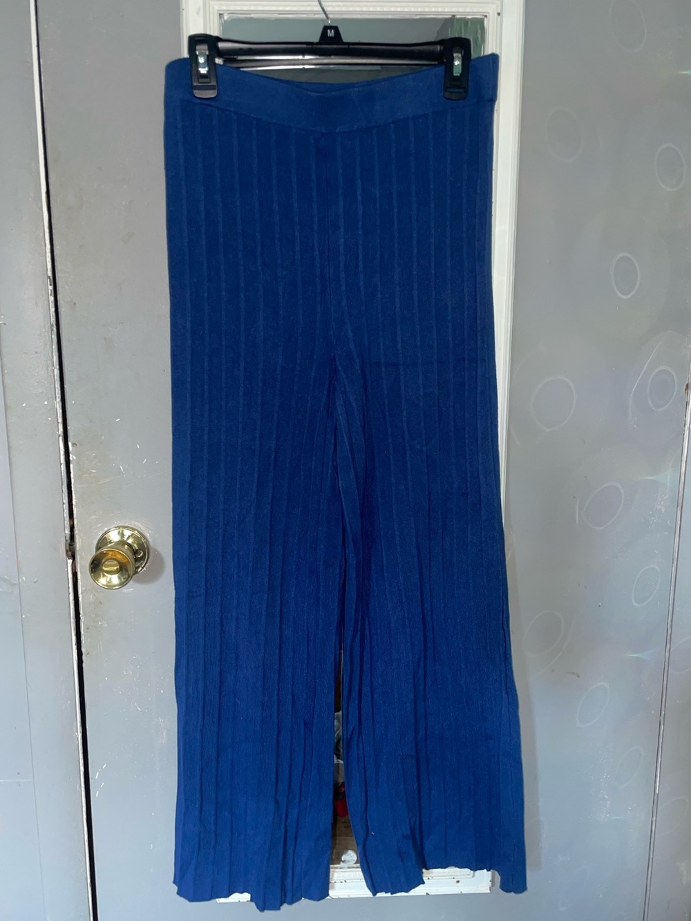 blue wide leg knit pants